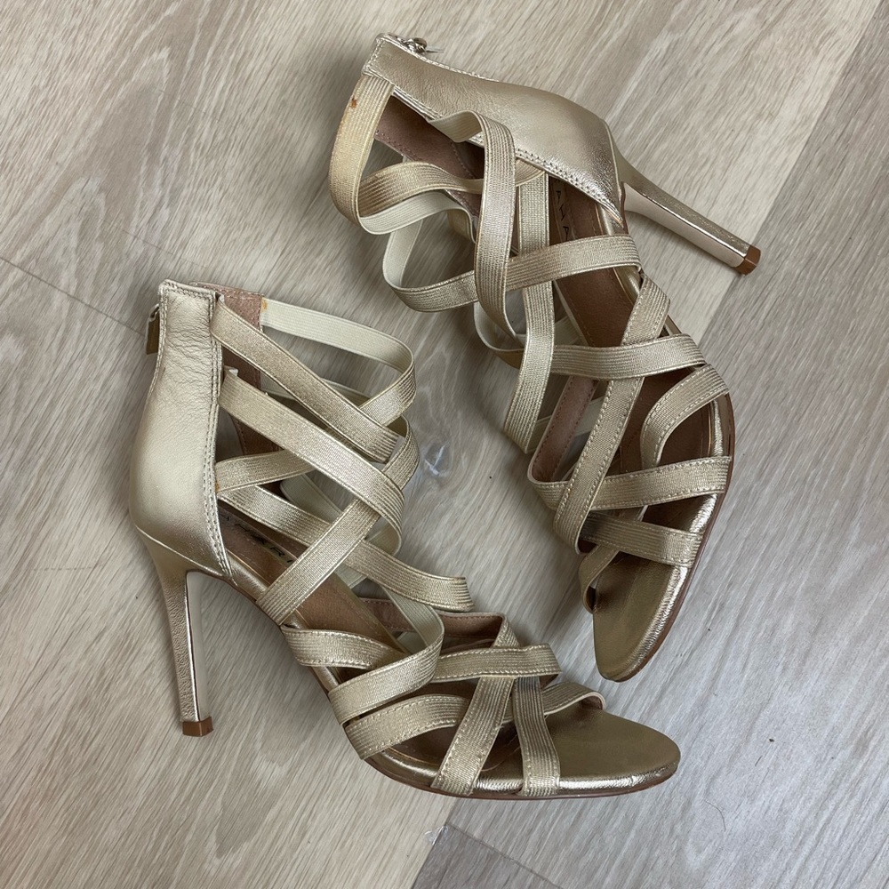 Size 6 Gold Stretch Strap High Heel